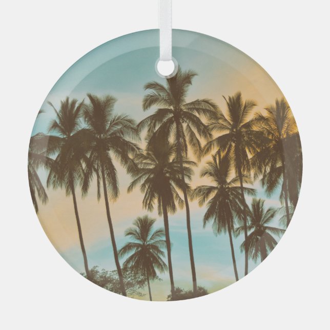 Tropical Twilight: Coconut Palm Silhouette Glass Ornament (Front)
