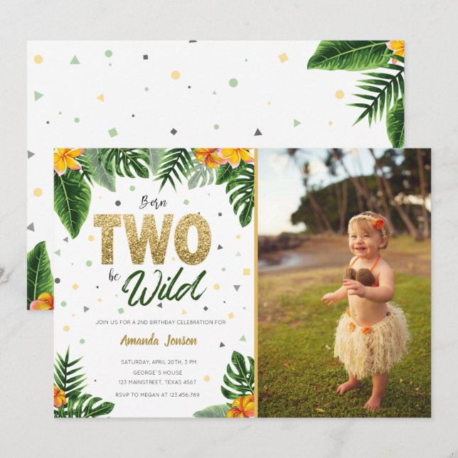 Tropical Two wild birthday invitation photo (Front/Back)