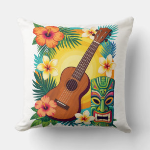 Tropical Ukulele Tiki Luau Party Vibes T-Shirt Throw Pillow