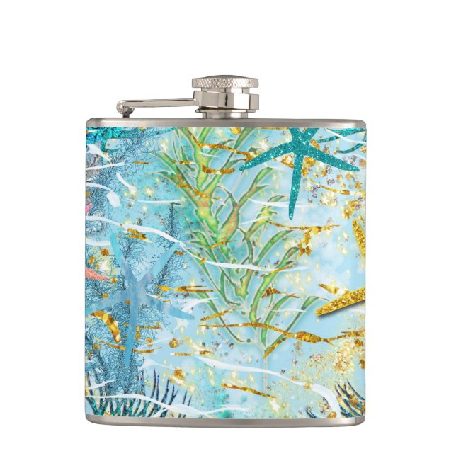Tropical Under Sea Vinyl Wrapped Flask (Front)