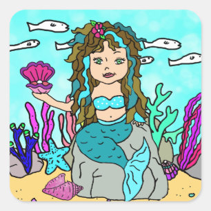 Tropical Under the Sea Turquoise Mermaid Square Sticker