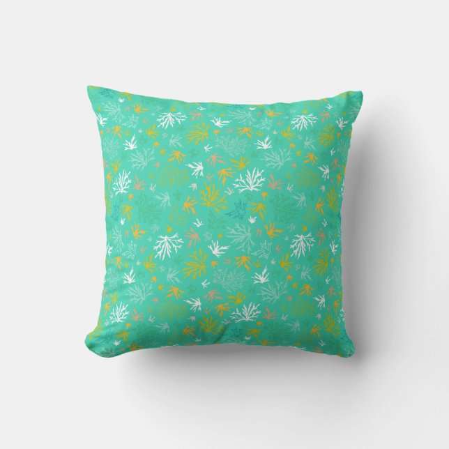 Tropical Underwater Coral Reefscape Throw Pillow (Front)