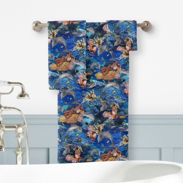 Tropical Underwater Dolphins and Fish Bath Towel Set (Creator Uploaded)