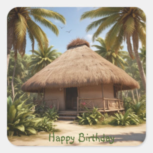 Tropical Vacation Birthday Square Sticker