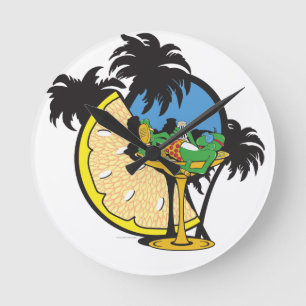 Tropical Vacation Gecko Round Clock