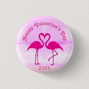 Tropical Valentines Day Flamingo Pink Custom Year 1 Inch Round Button