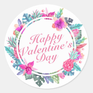 Tropical Valentine's Day Floral Frame Sticker