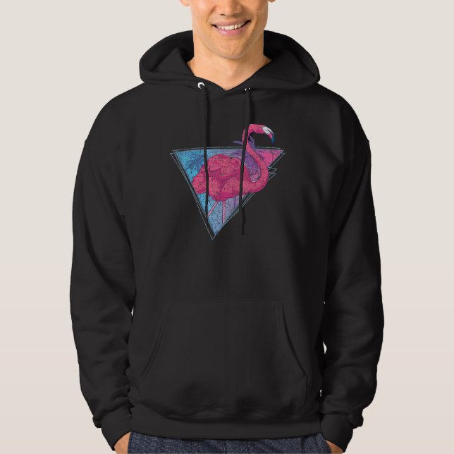 Tropical Vaporwave Palm Trees Exotic Bird Pink Fla Hoodie (Front)