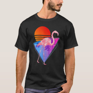 Tropical Vaporwave Retro Palm Trees Bird Pink Fl T-Shirt