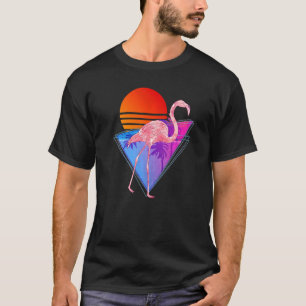 Tropical Vaporwave Retro Palm Trees Bird Pink Fla T-Shirt