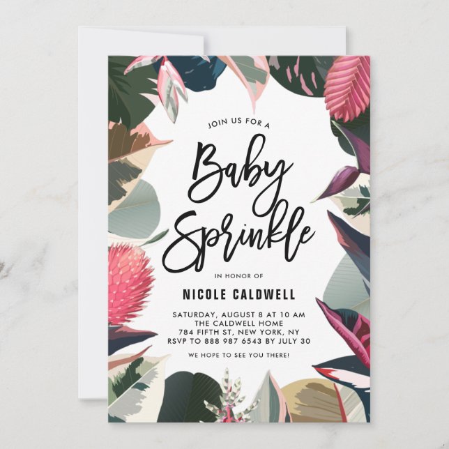 Tropical Variegated Houseplants Baby Sprinkle Invitation (Front)