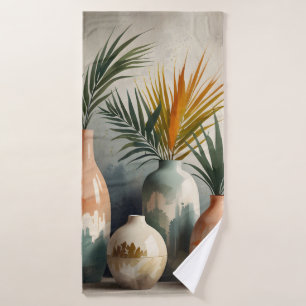Tropical Vases in Watercolor Hues Bath Towel Set