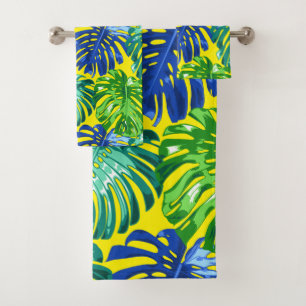 Tropical Vert Bleu Jaune Monstera Jungle Feuilles