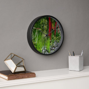 Tropical Vertical Garden Moss and Leaves Pattern Clock