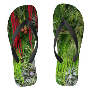 Tropical Vertical Garden Moss and Leaves Pattern Flip Flops