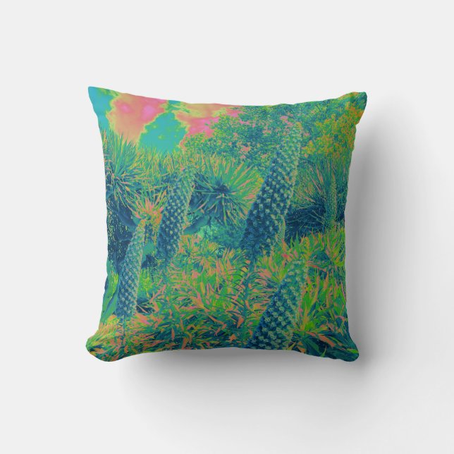 Tropical Vibe Echium Flowers Throw Pillow (Front)