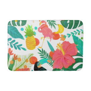 Tropical Vibes Floral Leaves Summer Chic Bath Mat