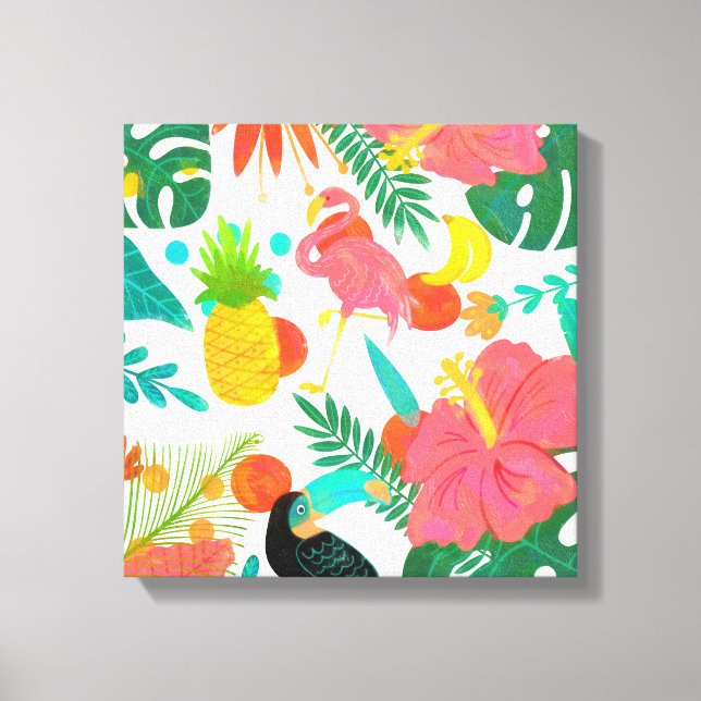 Tropical Vibes Floral Leaves Summer Chic Canvas Print (Front)