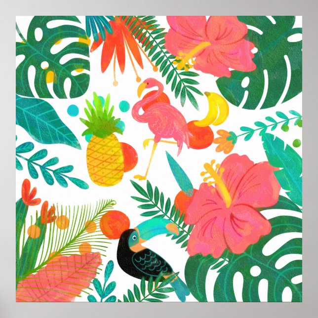 Tropical Vibes Floral Leaves Summer Chic Poster (Front)