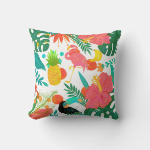 Tropical Vibes Floral Leaves Summer Chic Throw Pillow