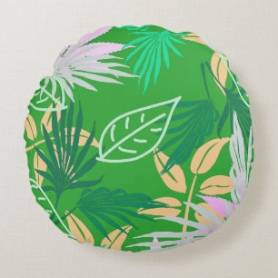 Tropical Vibes Leaves Plants Round Pillow