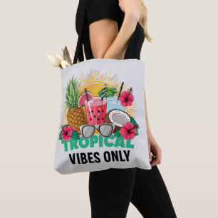"Tropical Vibes Only" Colourful Typography Quote Tote Bag
