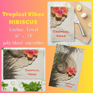 Tropical Vibes Sun Hat on Beach Sand Kitchen Towel