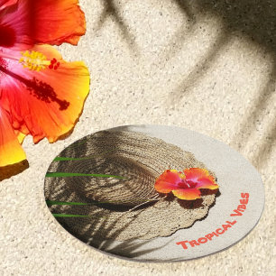 Tropical Vibes Sun Hat Round Paper Coaster