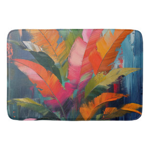Tropical Vibrance – Abstract Colourful Leaves Bath Mat