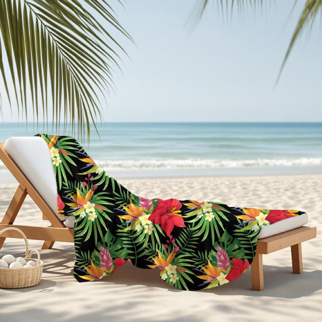 Tropical Vibrant Colourful Flowers Pattern Beach Towel (Creator Uploaded)