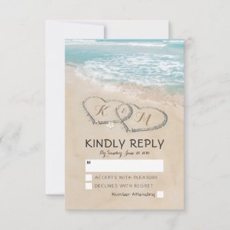 Tropical Vintage Beach Heart Shore Wedding RSVP