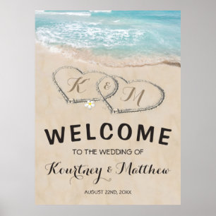 Tropical Vintage Beach Heart Shore Wedding Welcome Poster