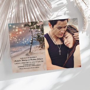 Tropical Vintage Beach Lights Photo Wedding Invitation