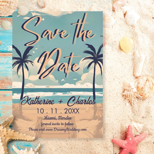 Tropical Vintage Beach Save the Date  Invitation (Creator Uploaded)