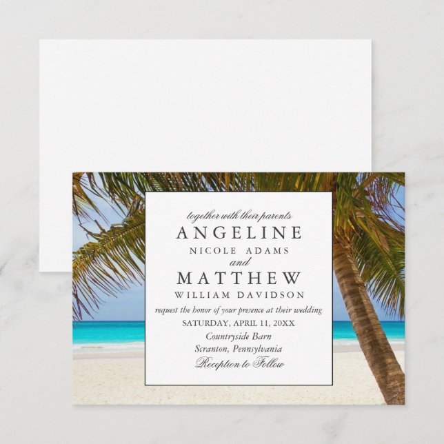 Tropical Vintage Beach Shore Palm Wedding Invitation (Front/Back)