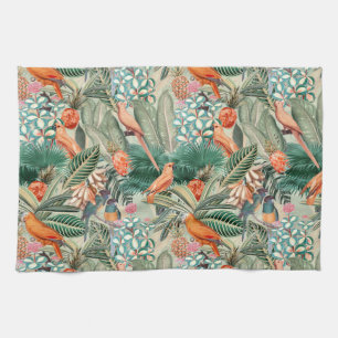 Tropical Vintage Birds in Jungle Paradise sepia Kitchen Towel