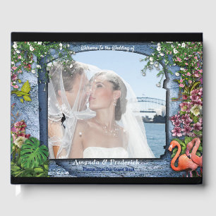 Tropical Vintage Blue Marble Palace Guest Book