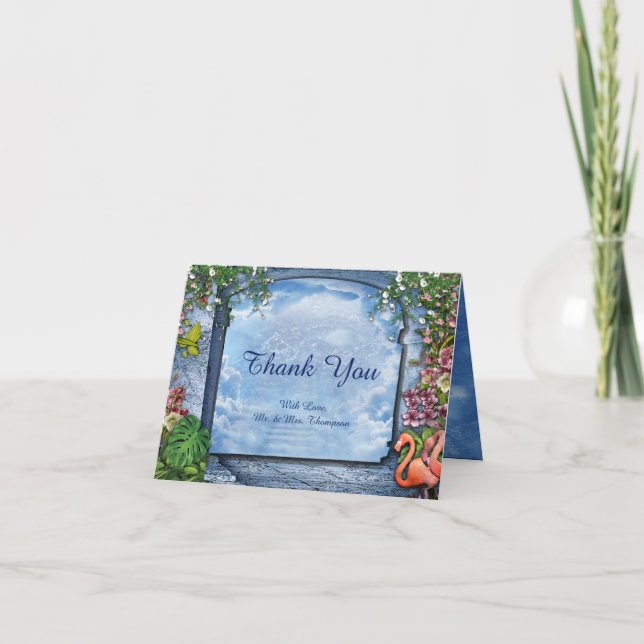 Tropical Vintage Blue Marble Palace Thank You Card (Front)