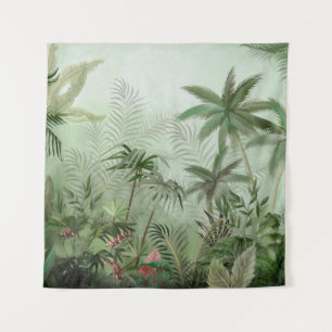 Tropical vintage botanical landscape illustration, tapestry