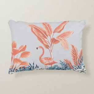 Tropical vintage botanical landscape, pink palm tr accent pillow