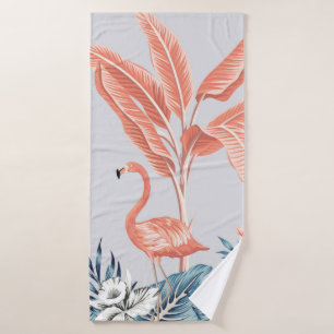 Tropical vintage botanical landscape, pink palm tr bath towel