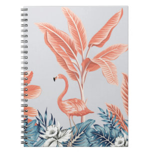 Tropical vintage botanical landscape, pink palm tr notebook