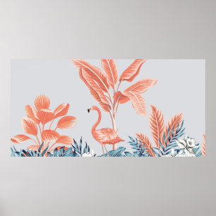 Tropical vintage botanical landscape, pink palm tr poster