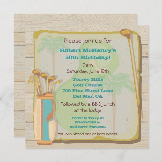 Tropical Vintage Golf Party Invitation (Devant / Derrière)