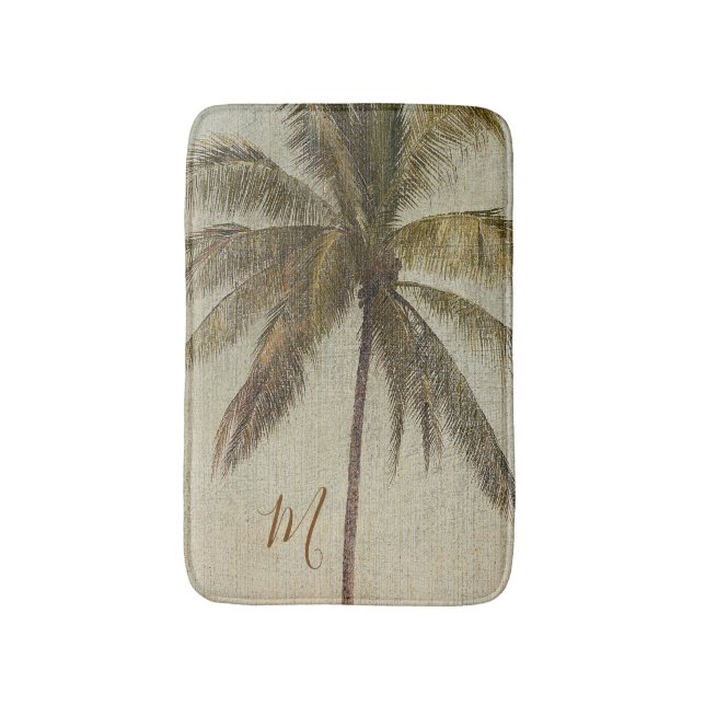 Tropical Vintage Palm Tree Elegant Bath Mat (Front Vertical)