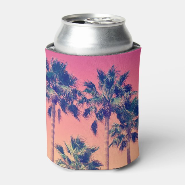 Tropical Vintage Palm Trees Girly Can Cooler (Can Front)