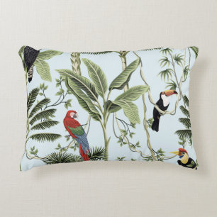 Tropical vintage palm trees, liana, macaw parrot,  accent pillow