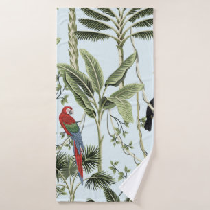 Tropical vintage palm trees, liana, macaw parrot,  bath towel