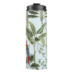 Tropical vintage palm trees, liana, macaw parrot, thermal tumbler
