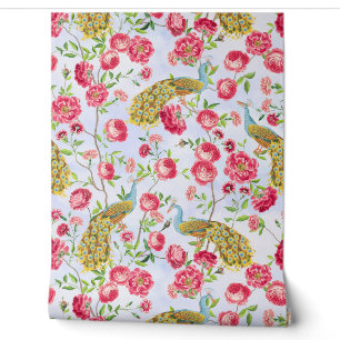 Tropical Vintage Peacock Garden Rococo Chinoiserie Wallpaper